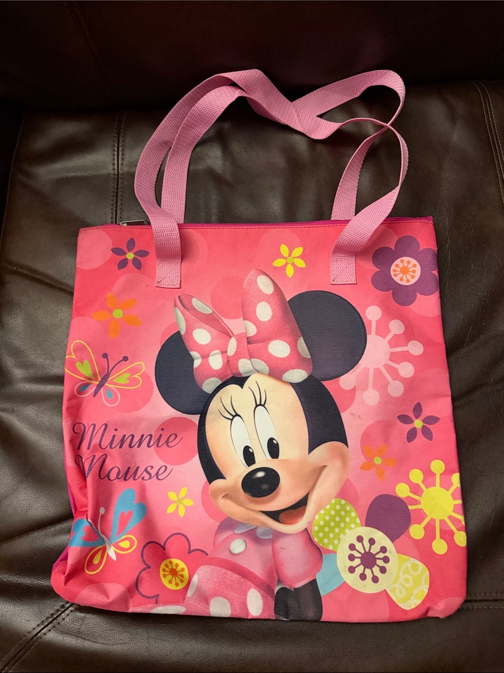 Disney Minnie Mouse Girls Pink Floral Tote Bag